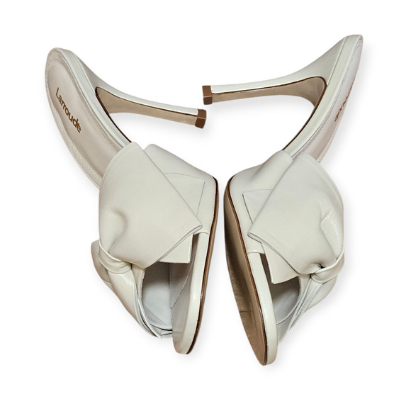Larroude (Larroudé) Bow Mule Heels Off-White Cream Leather Size 10 - Picture 5 of 10
